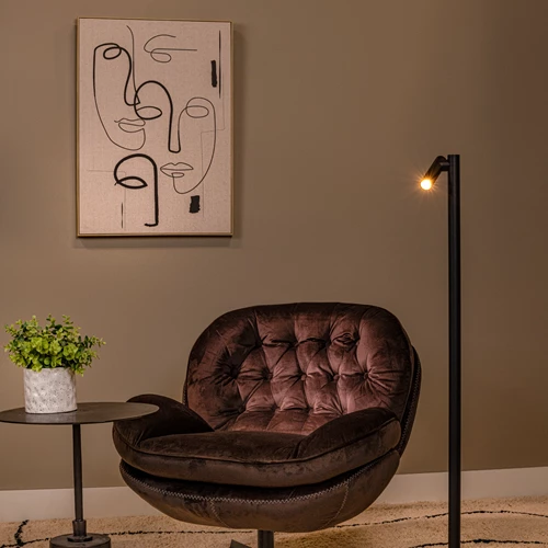 Lucide ANTRIM - Lampadaire / lampe de lecture Rechargeable Intérieur/Extérieur - Batterie/Piles - LED Dim. - 1x2,2W 2700K - IP54 - Avec station de charge sans fil - Noir - ambiance 1